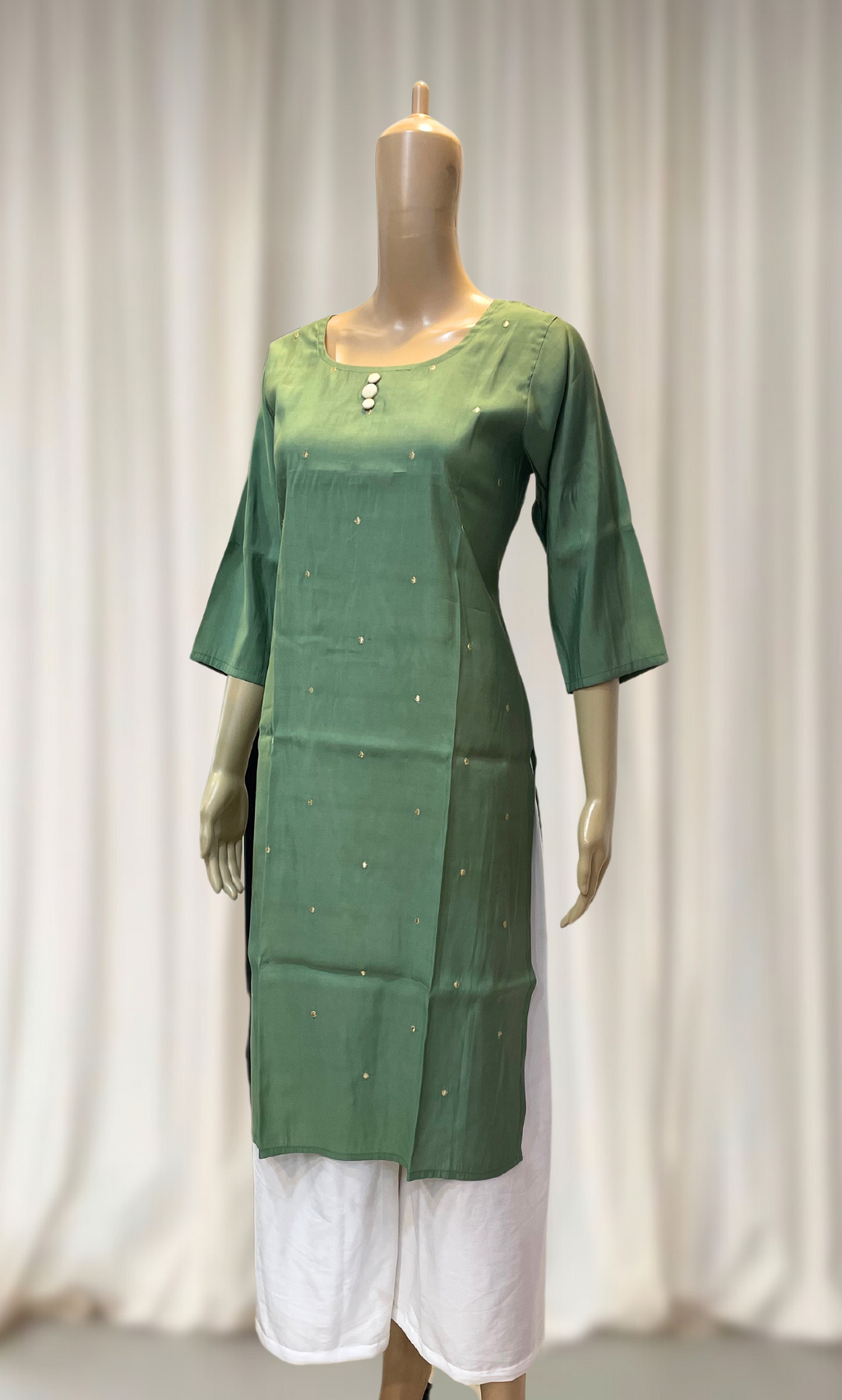 KC0030 Green Roman Silk Embroidered Kurti