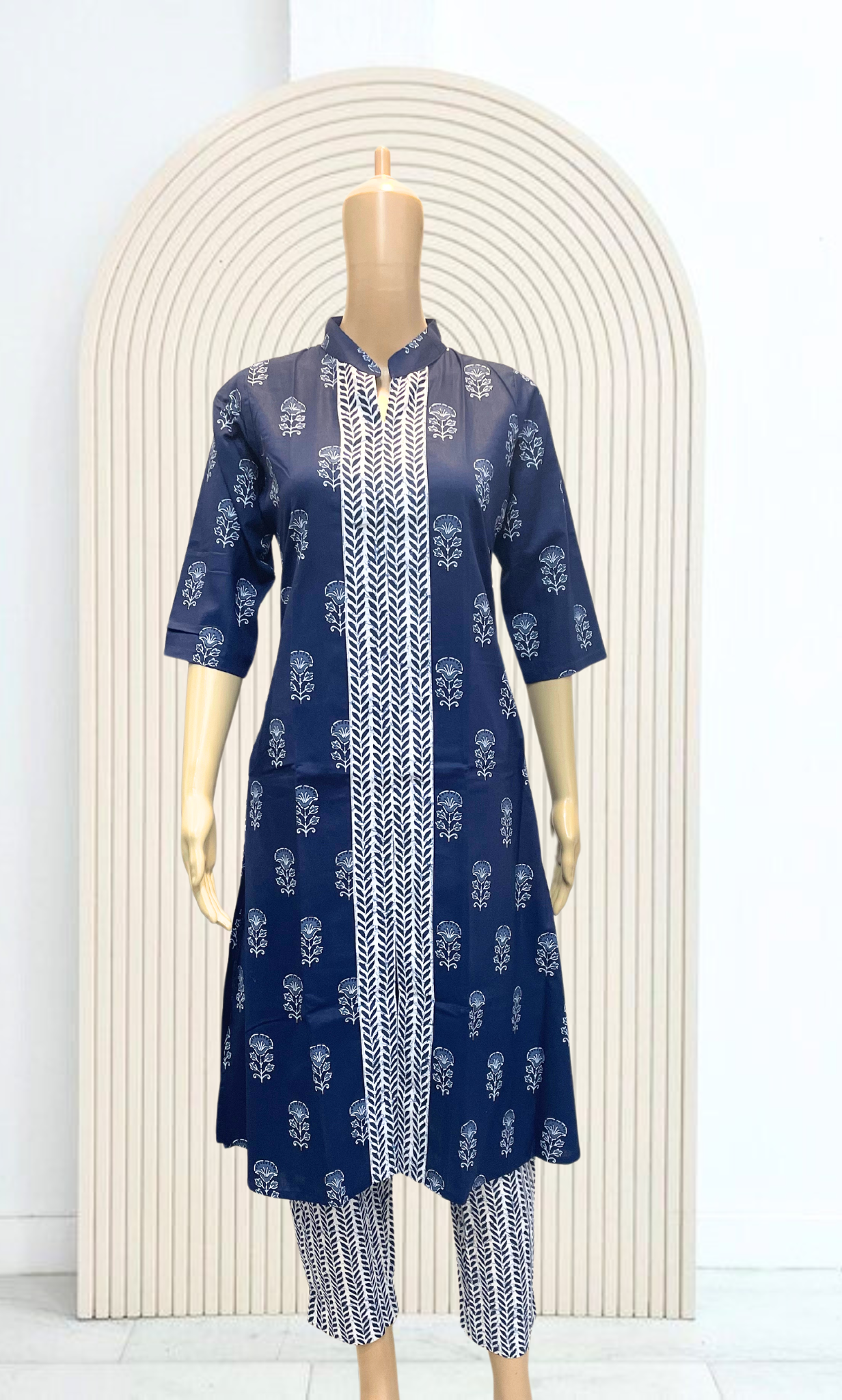 KS024 Dark Blue Cotton Kurti Set (2pc)