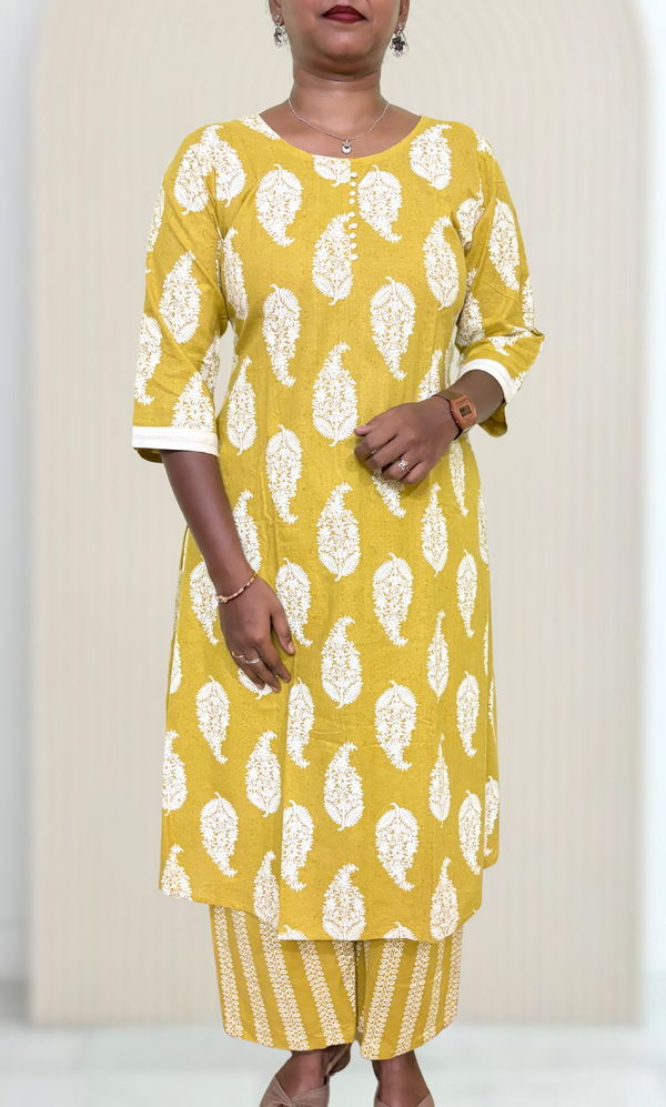 KS051 Pure cotton Aline kurti set (2 pc) (No Dupatta)