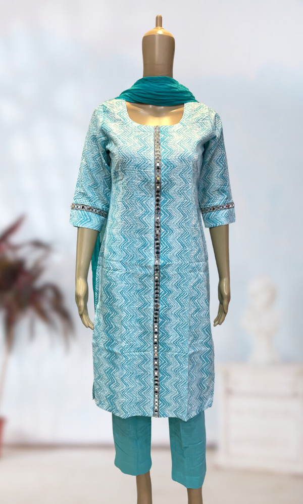 KS030 Premium Cotton Sky Blue Kurti Set (2pc) (!Dupatta not included!)