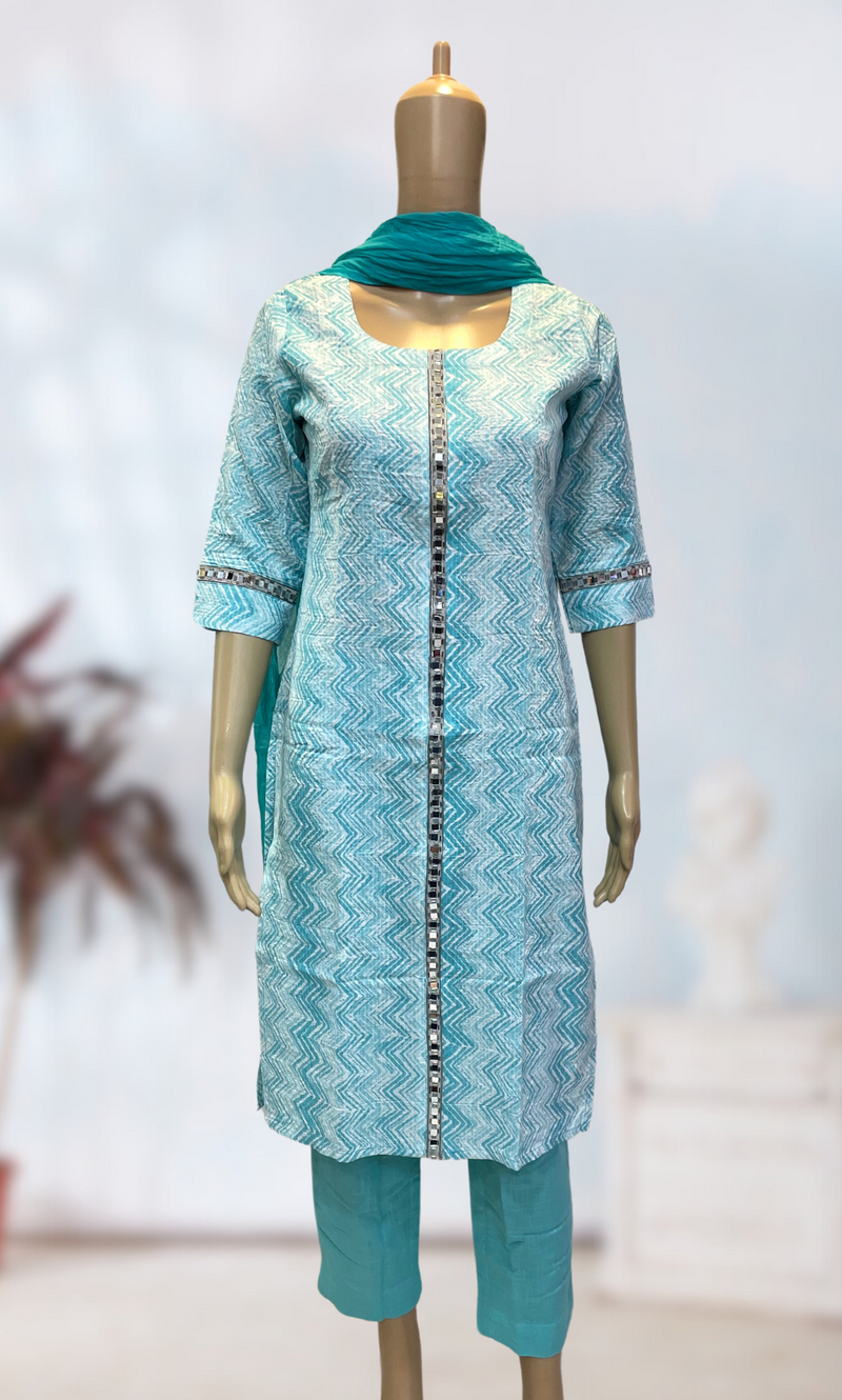 KS030 Premium Cotton Sky Blue Kurti Set (2pc) (!Dupatta not included!)