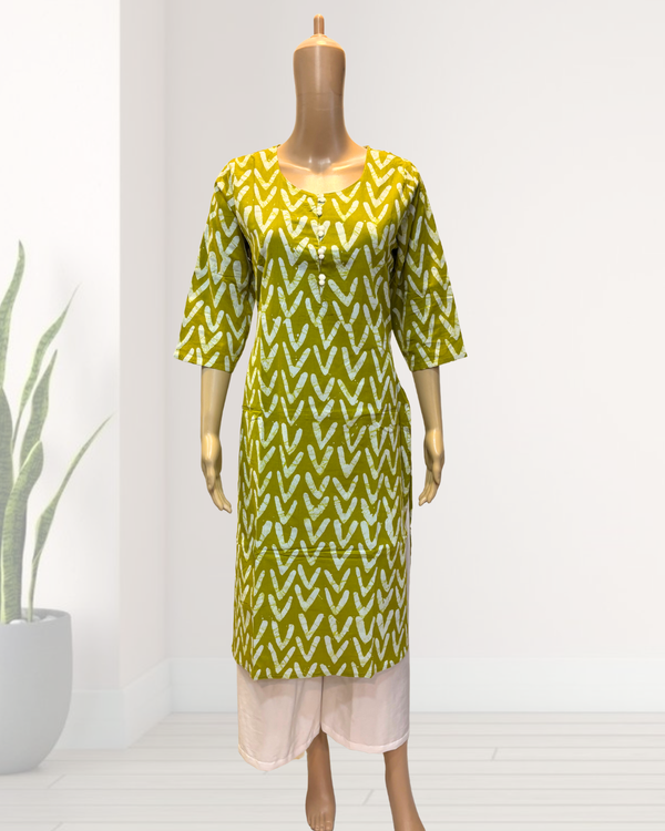 KC0014 Mehendhi Green Batik Print Kurti