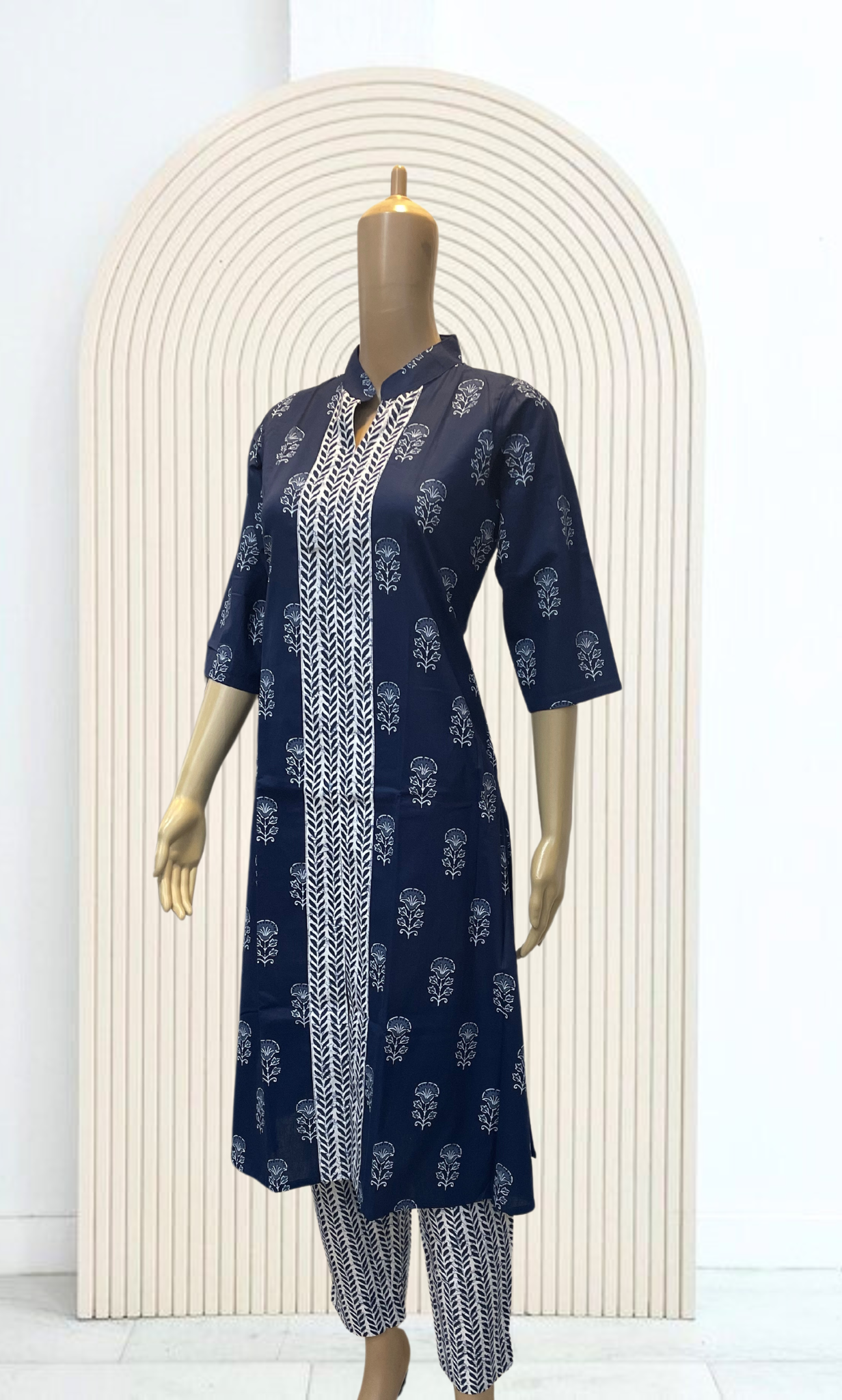 KS024 Dark Blue Cotton Kurti Set (2pc)