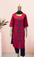 KS001 Embroidered Dark Pink Roman Silk Set (2 Pc)