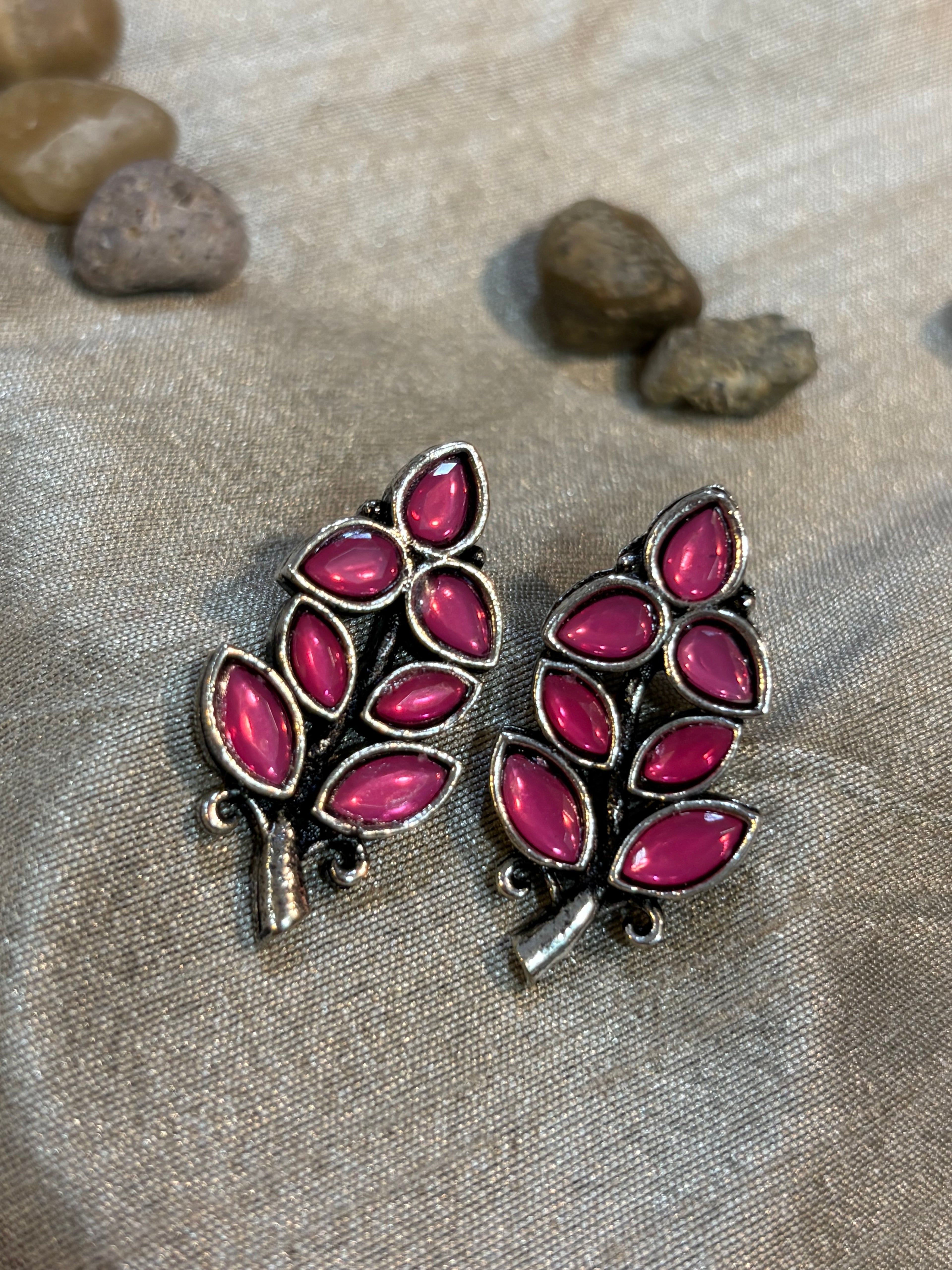 AE014 Silver Finish Oxidised Earrings