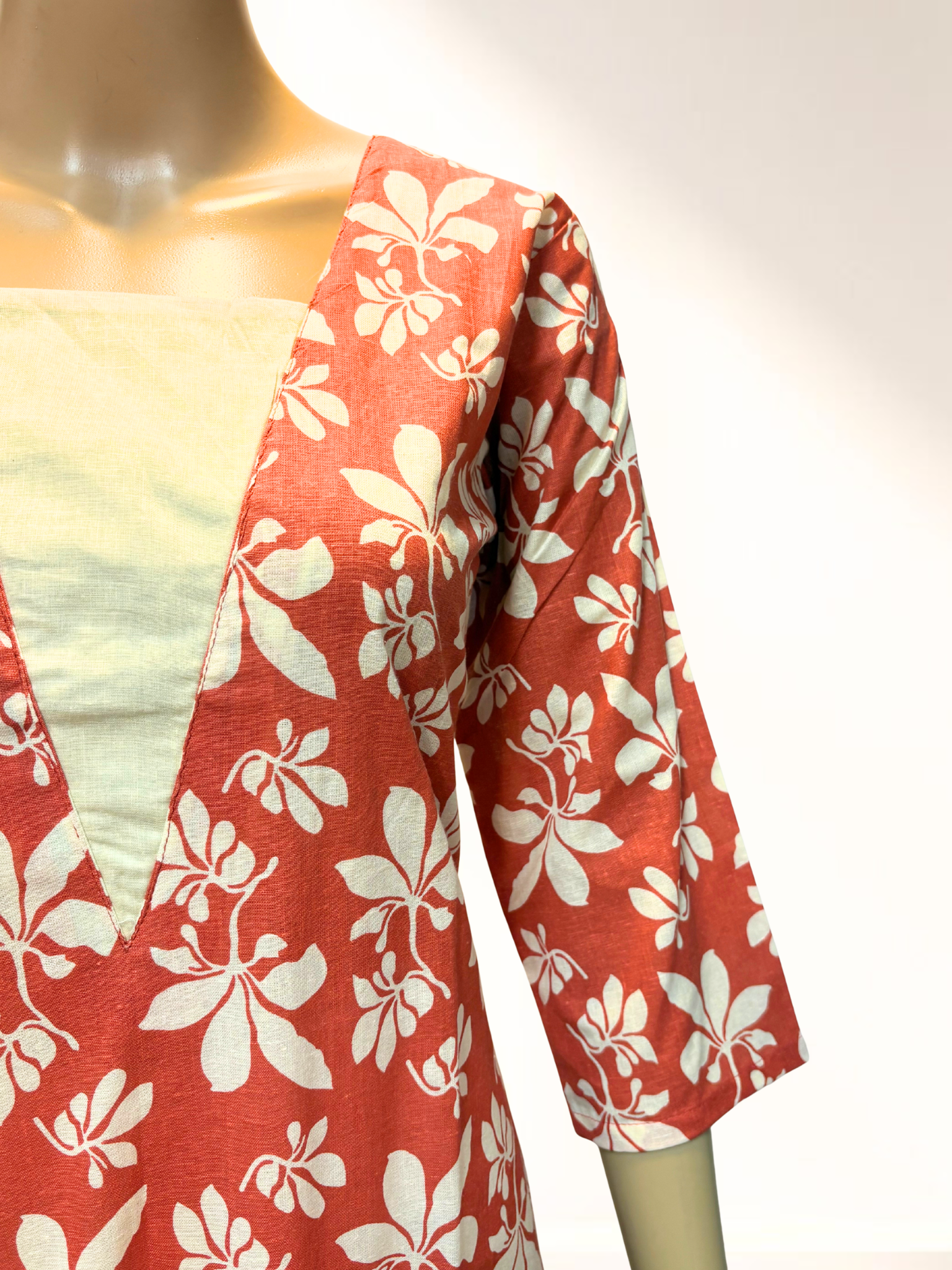 KCA011 Pure Cotton orange floral printed Aline kurti