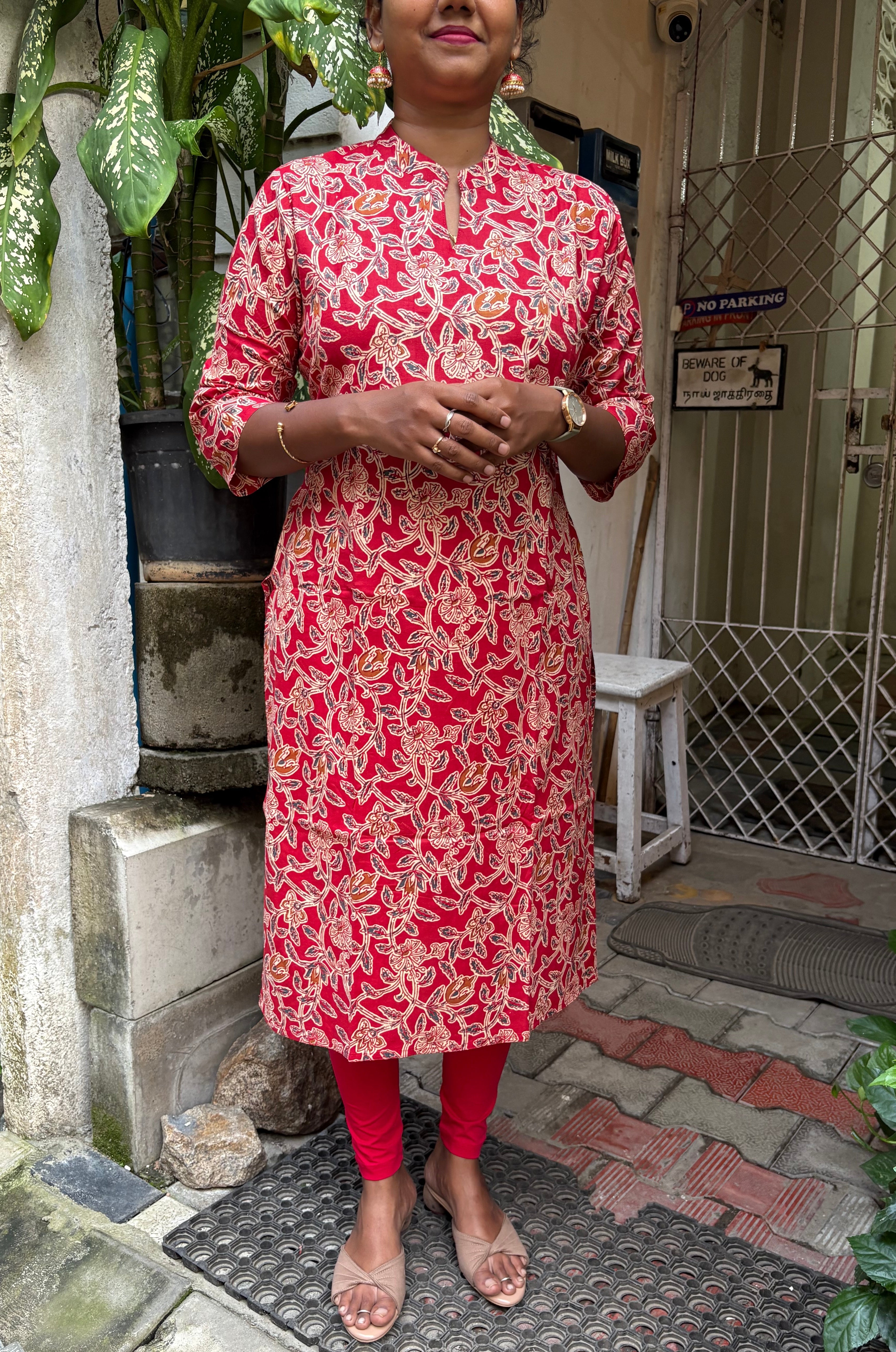 KC0010 Pure Cotton Kalamkari red Color Kurti