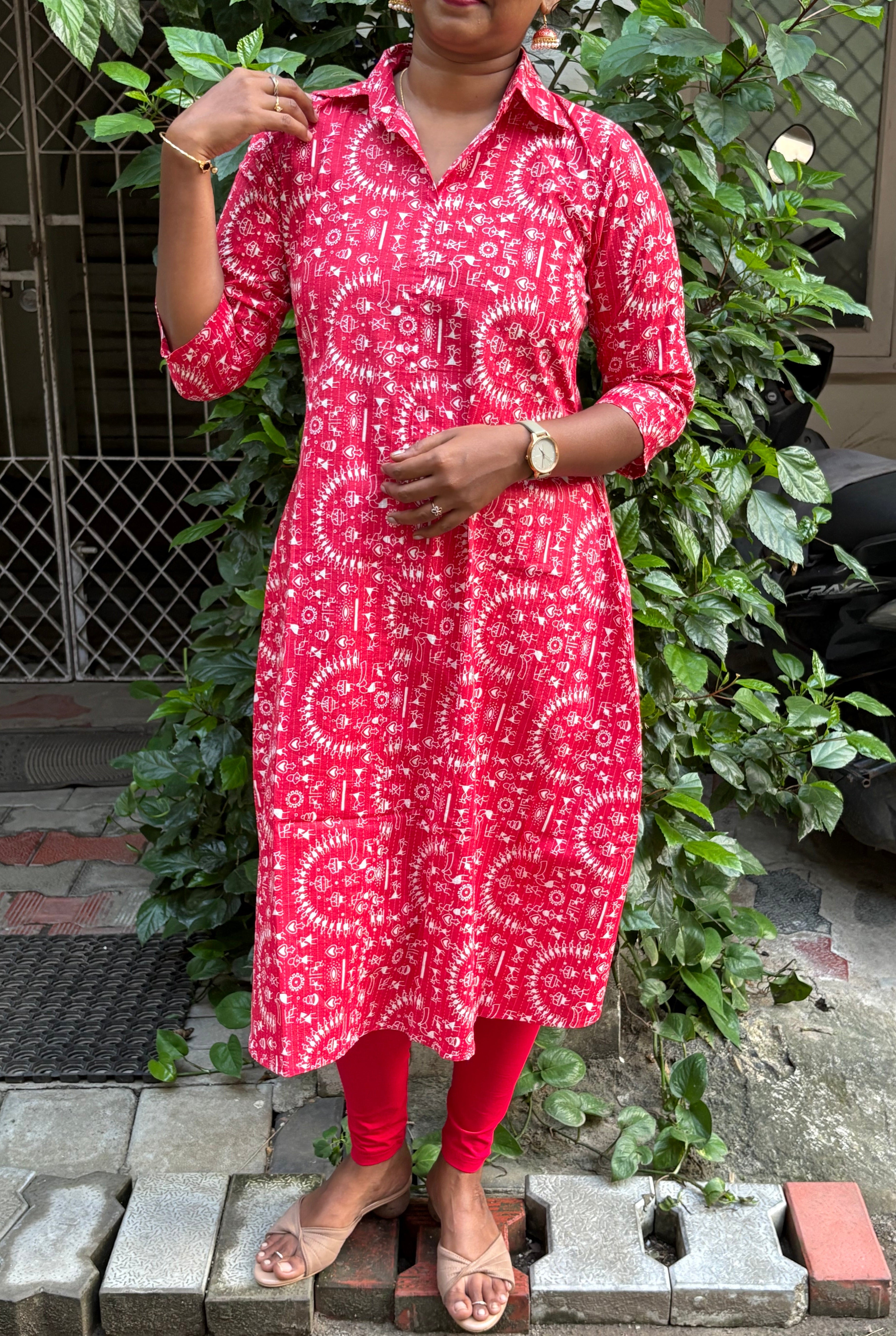 KCA001 Raspberry pink Aline Cotton Printed Kurti