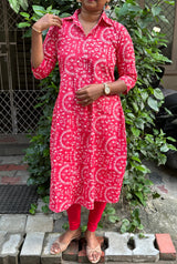 KCA001 Raspberry pink Aline Cotton Printed Kurti