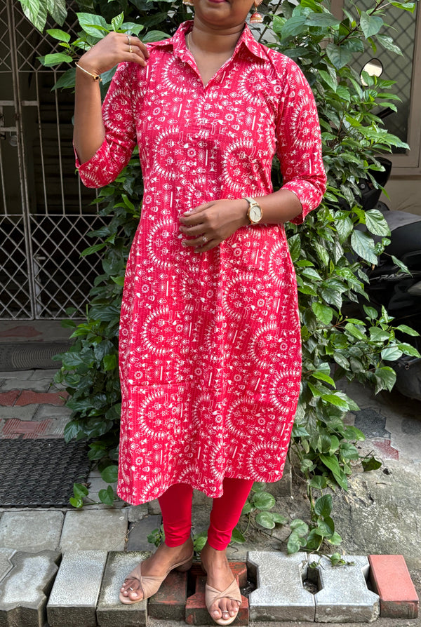 KCA001 Raspberry pink Aline Cotton Printed Kurti