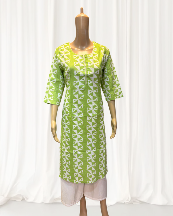 KC0015 Handblock Printed Green Kurti