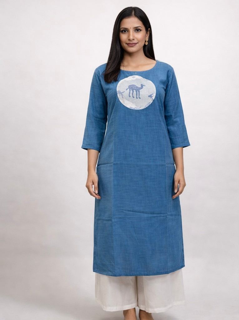 KC0079 Slub cotton Blue camel kurti