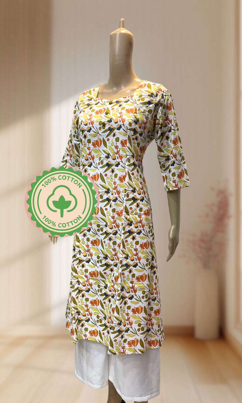 Floral Cotton Princess Cut Kurti