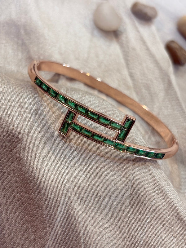 AB001 Rose gold Green Stone Bracelet