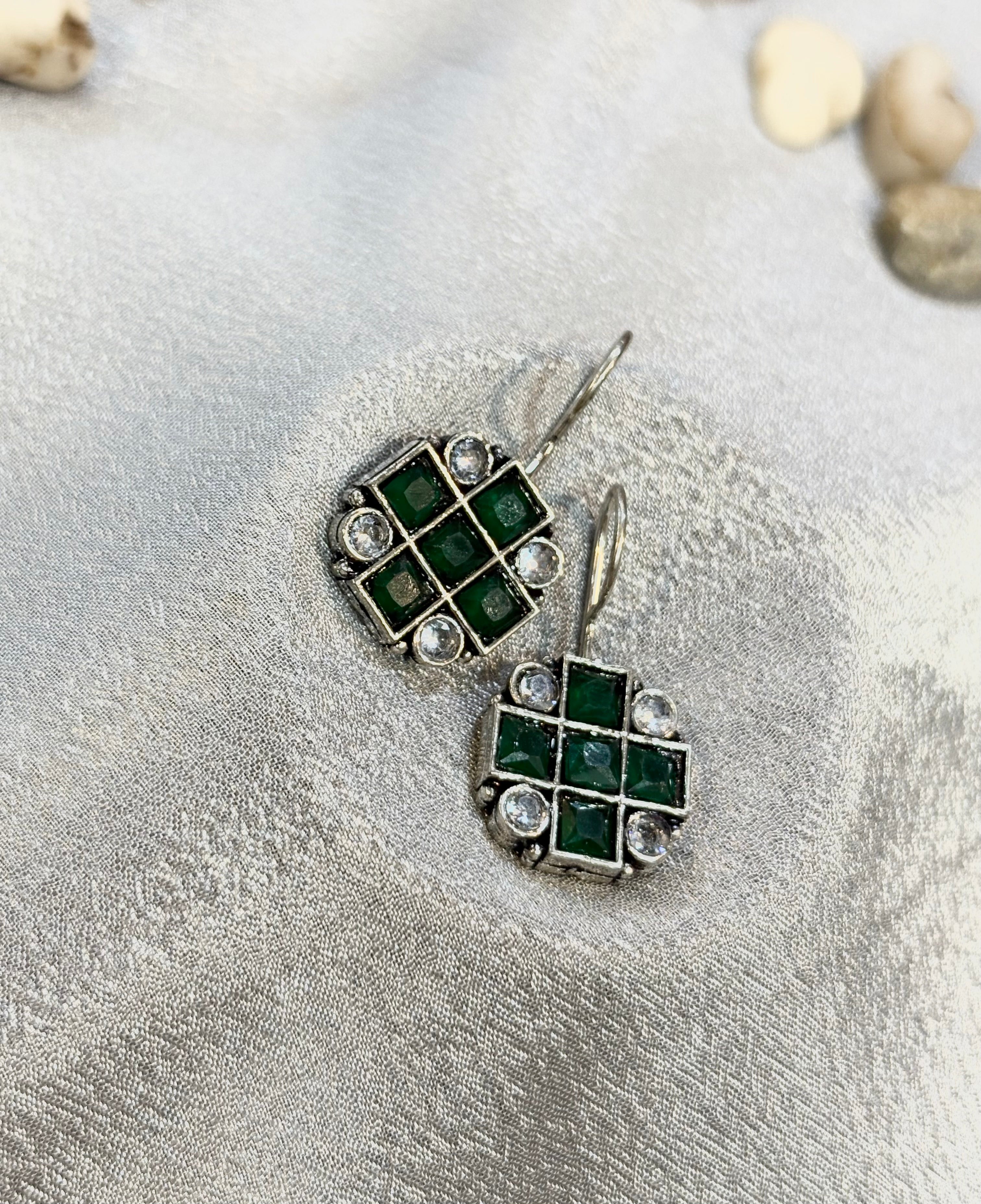 AE015 Silver Finish Oxidised Earrings