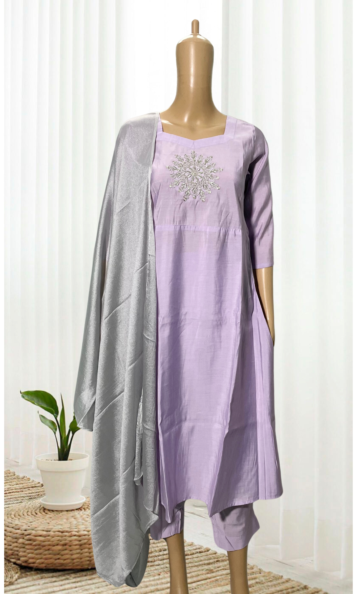 KS004 Lilac Embroidered Anarkali Set (3 Pc)