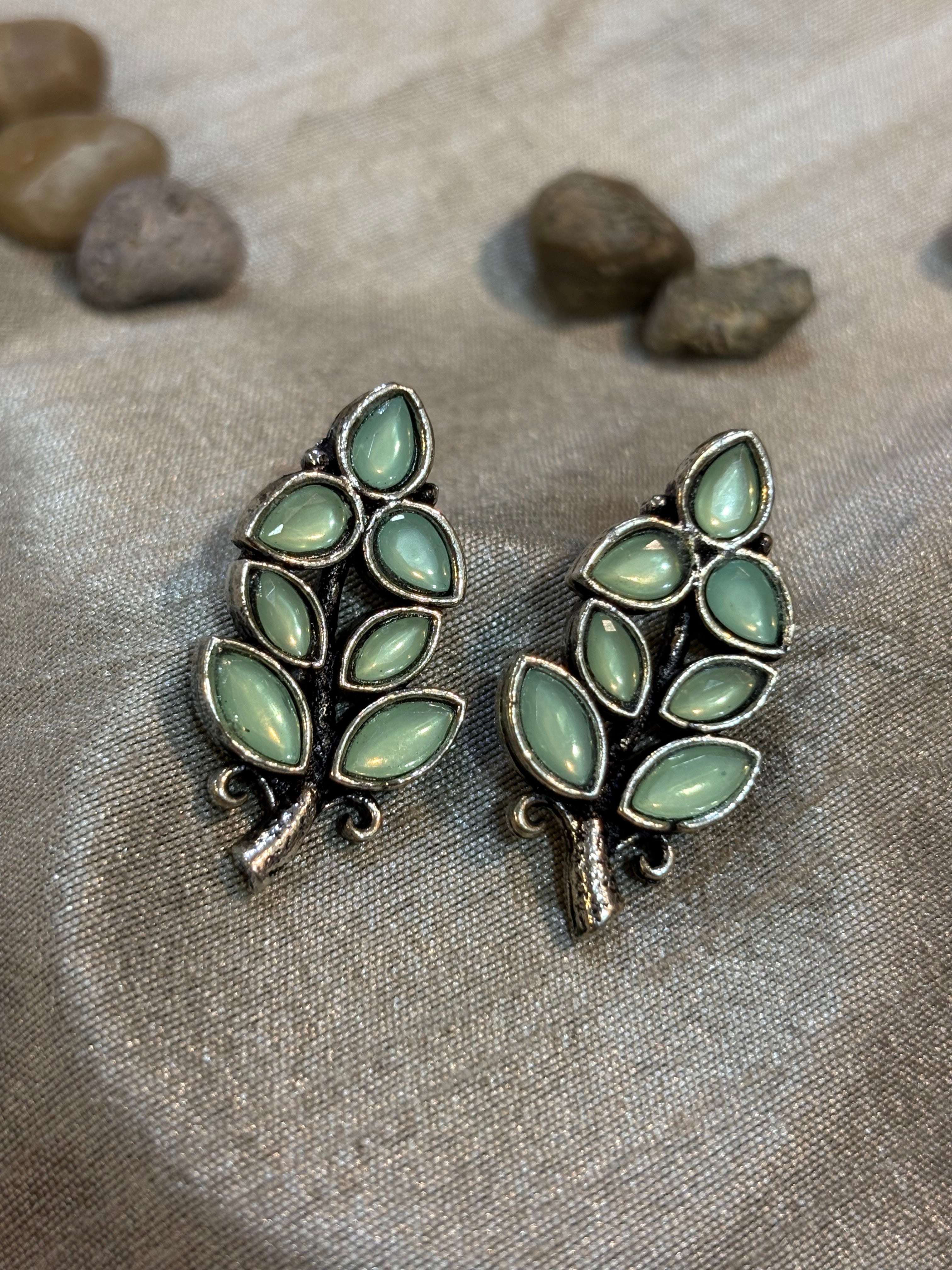 AE014 Silver Finish Oxidised Earrings