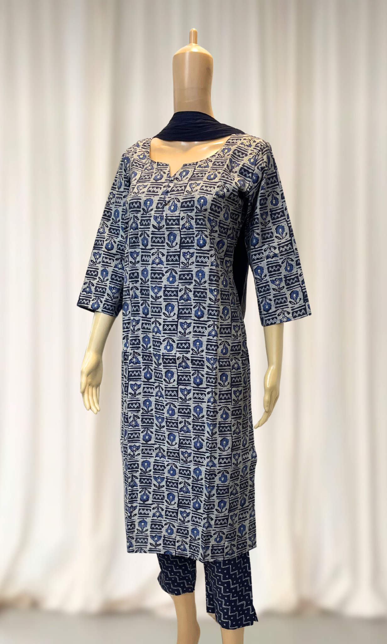 KS018 Dark Blue Chanderi Silk Kurti set (3pc)