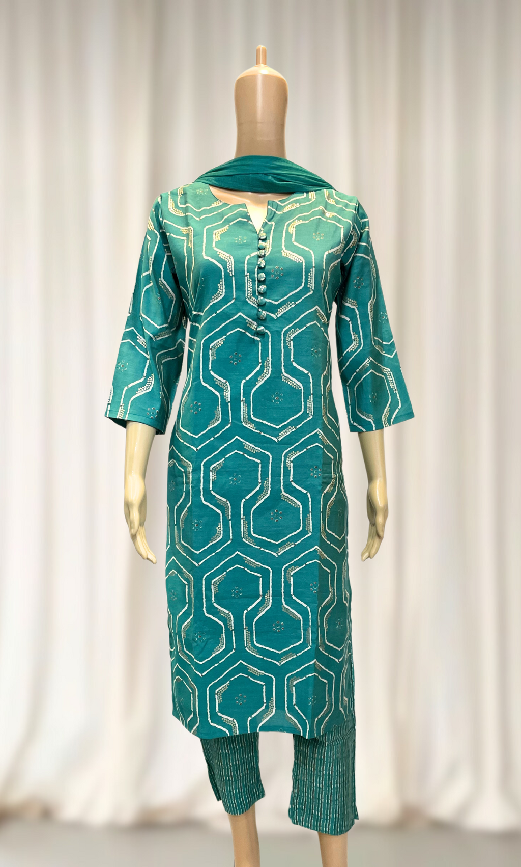 KS019 Classic Turquoise Chanderi Silk Kurti Set (3pc)