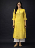 KC0034 Pure Muslin silk yellow kurti with cotton lining
