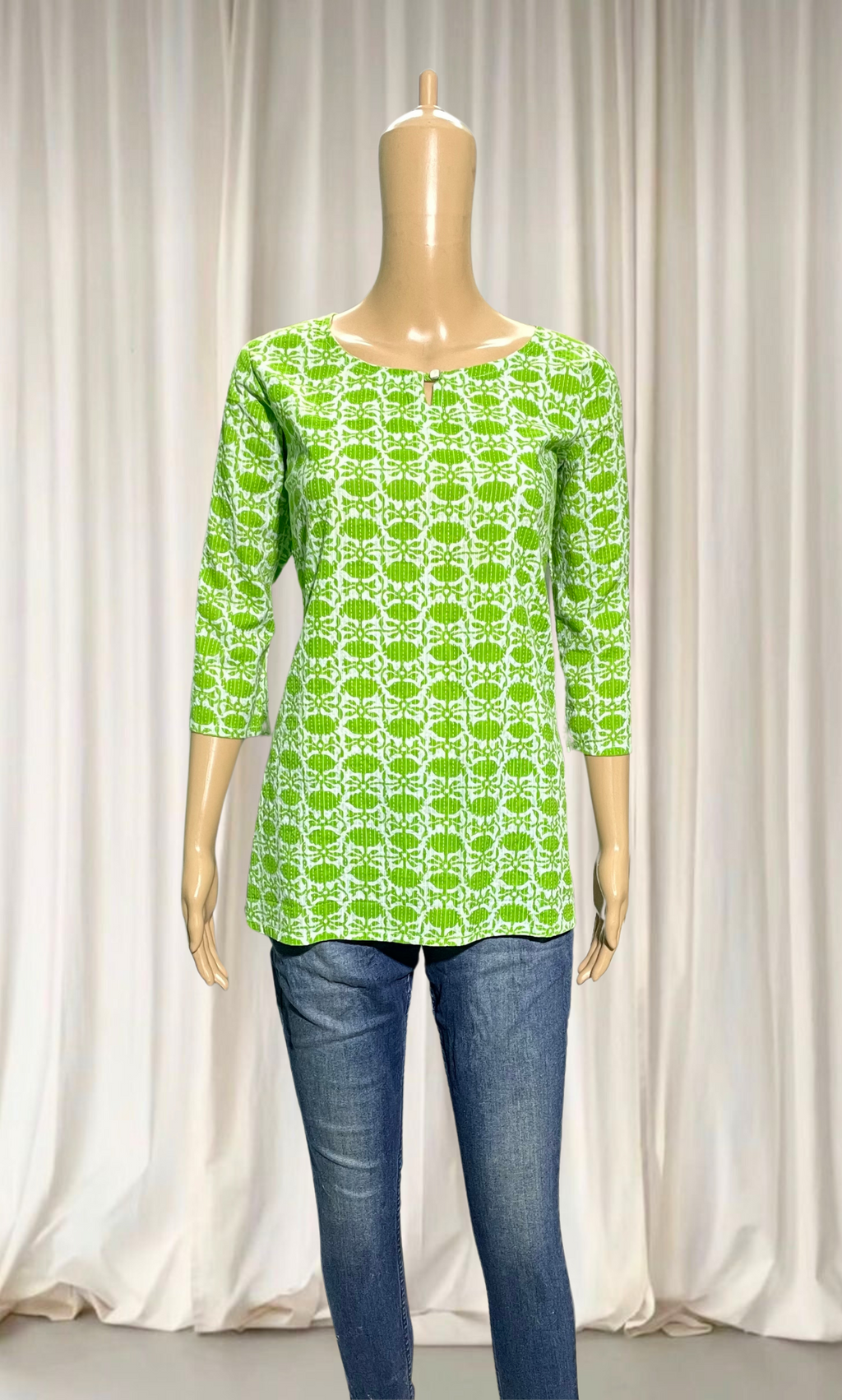 SKC001 Green floral short Kurti