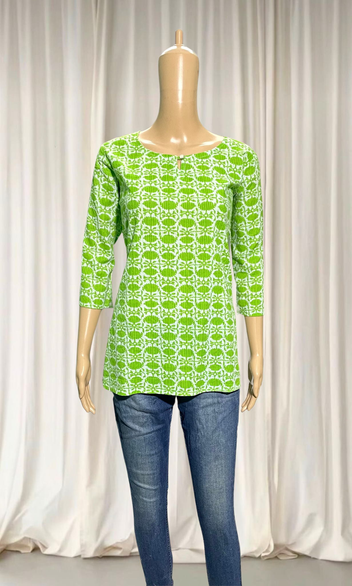SKC001 Green floral short Kurti