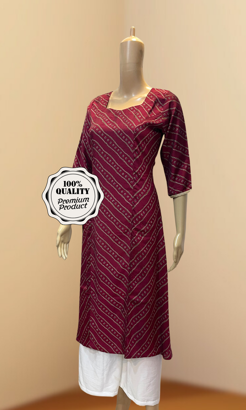 Dark Pink Leheriya Muslin Princess Cut Kurti
