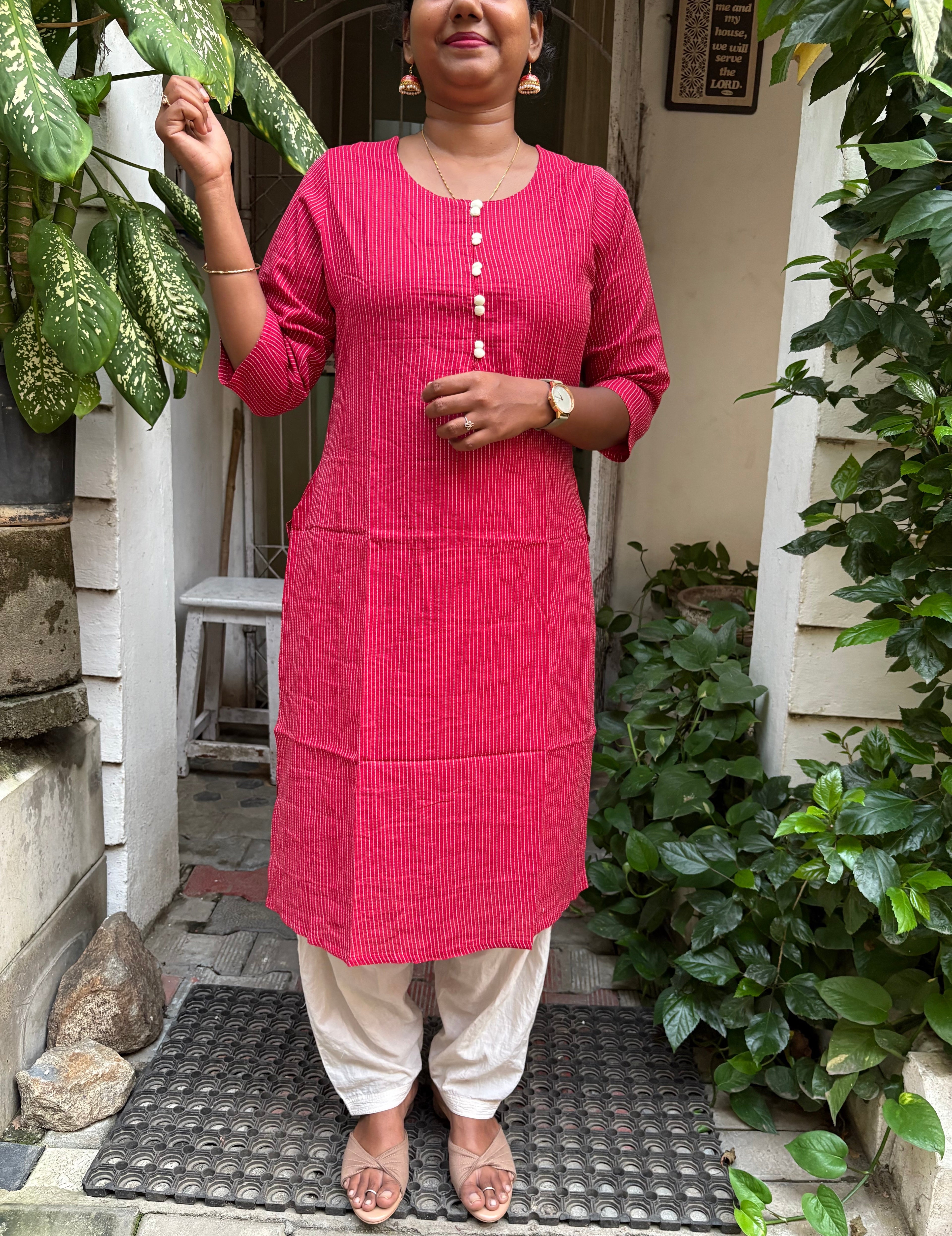 KC0017 Kantha Work Dark Pink Kurti