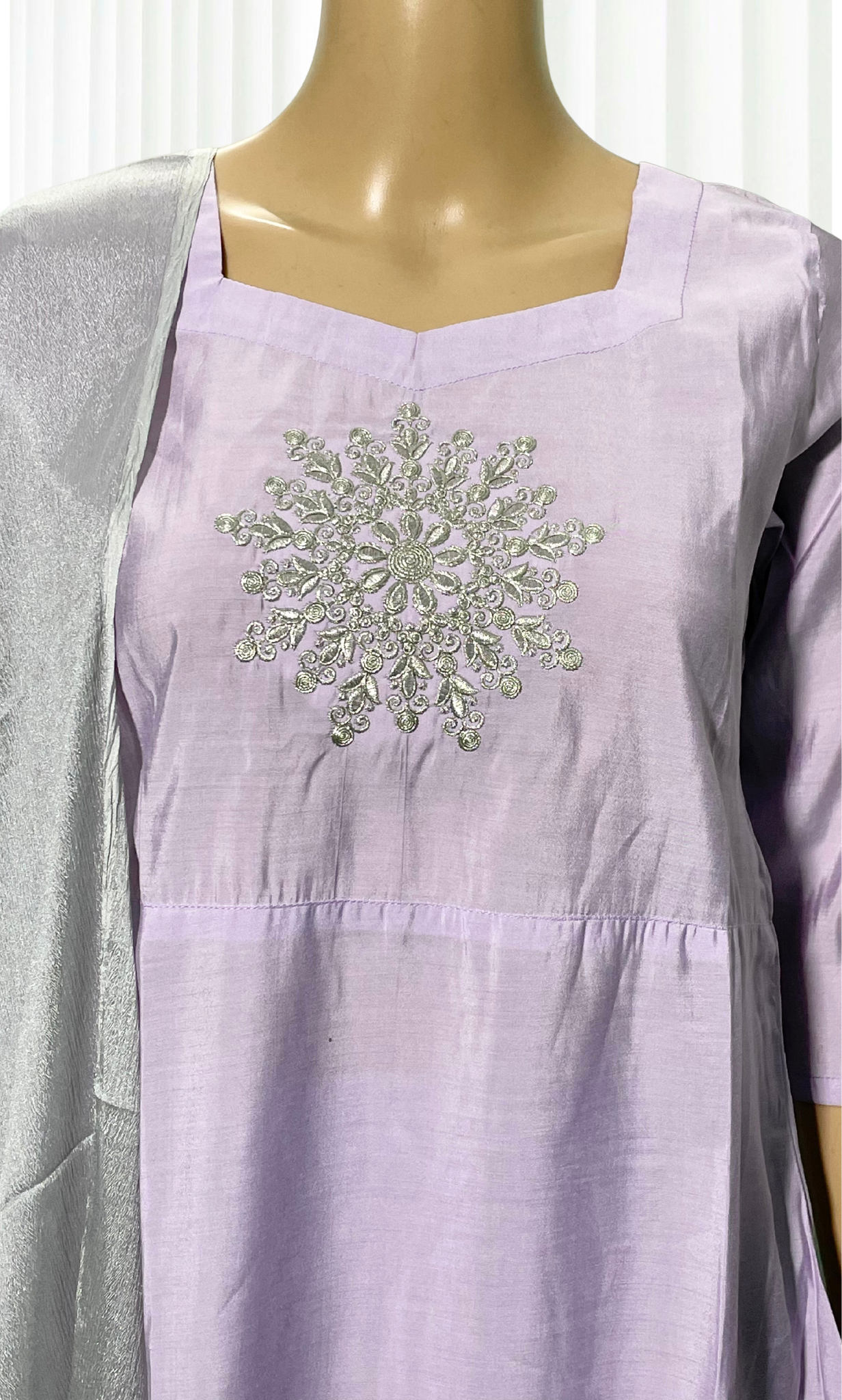 KS004 Lilac Embroidered Anarkali Set (3 Pc)