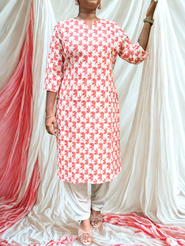 KC0013 Pure Cotton Elephant motif Printed Kurti