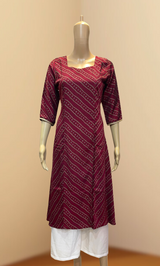 Dark Pink Leheriya Muslin Princess Cut Kurti