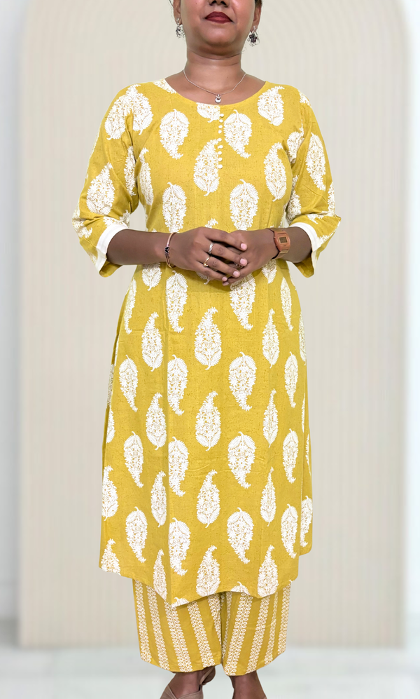 KS051 Pure cotton Aline kurti set (2 pc) (No Dupatta)