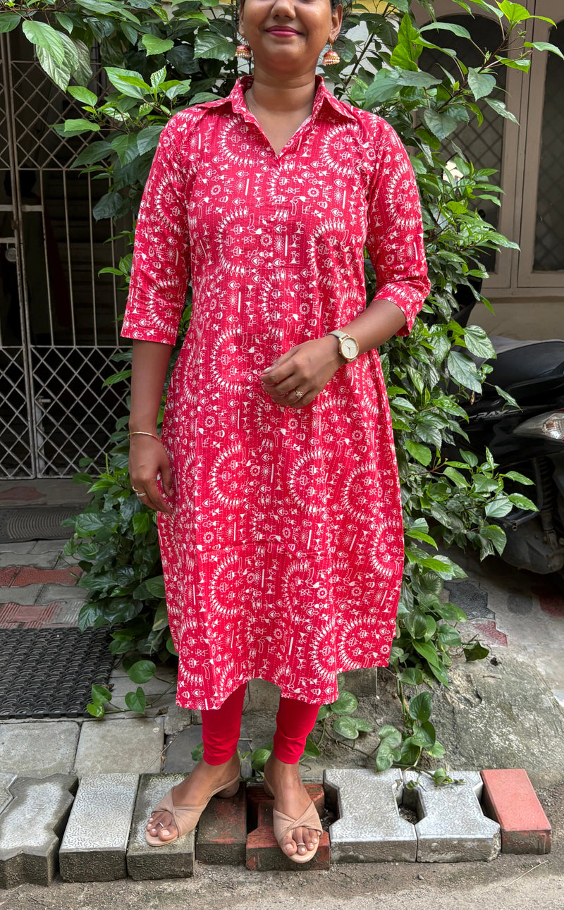 KCA001 Raspberry pink Aline Cotton Printed Kurti