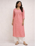 KC008 Pure Cotton Kantha Work Peach Color kurti