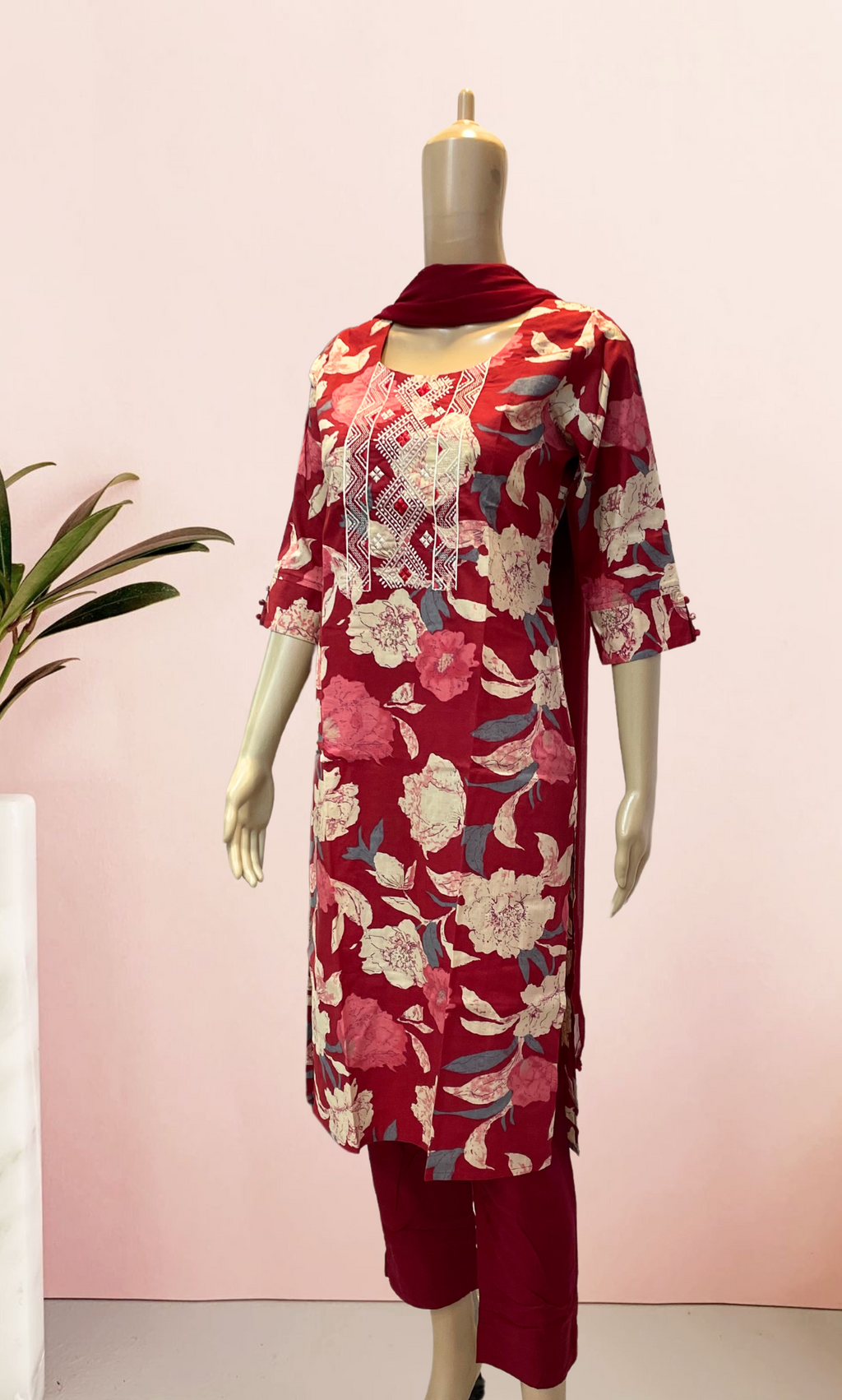 KS003 Pure Cotton Printed  Floral Kurti Set (3pc)