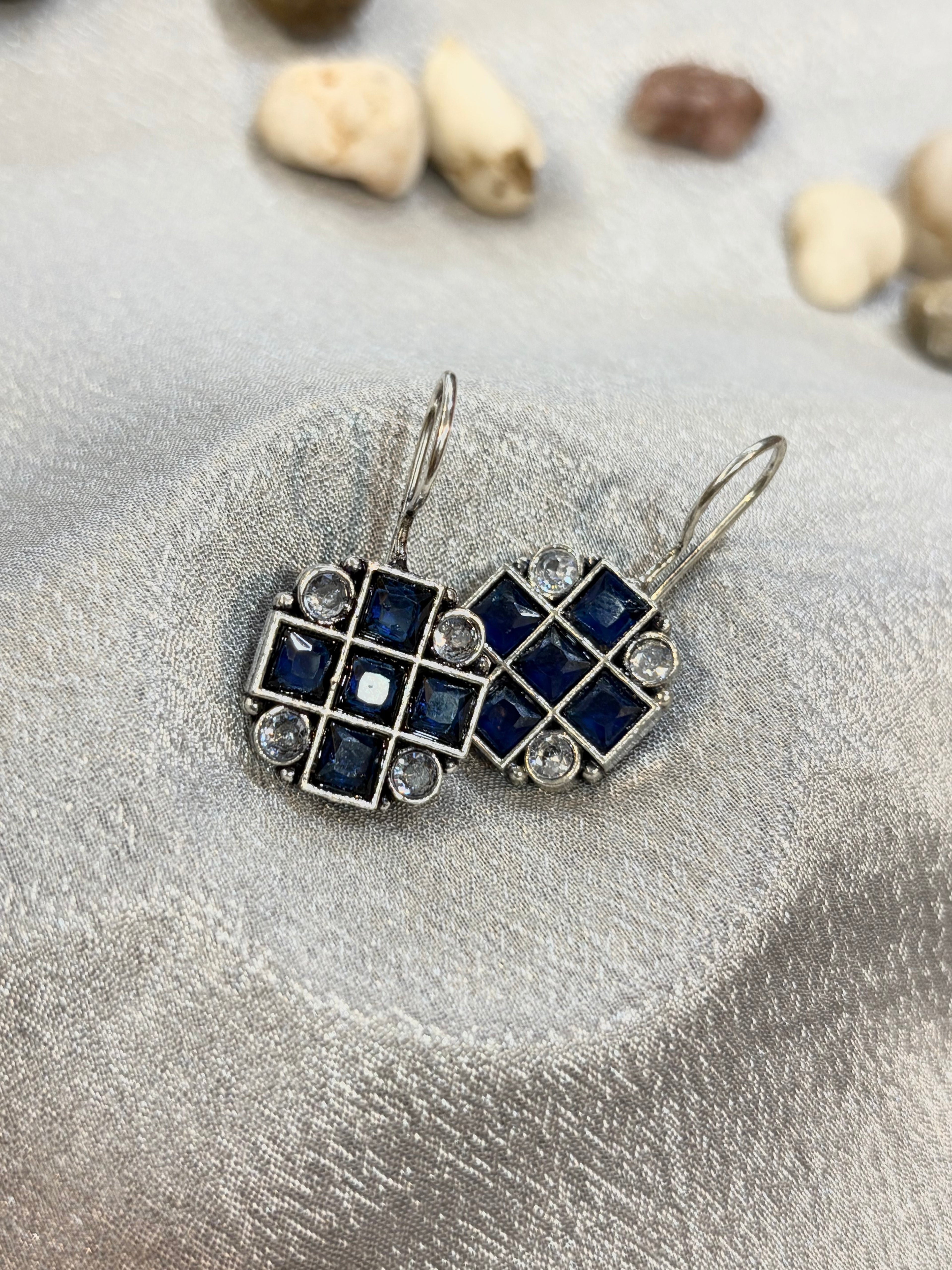 AE015 Silver Finish Oxidised Earrings