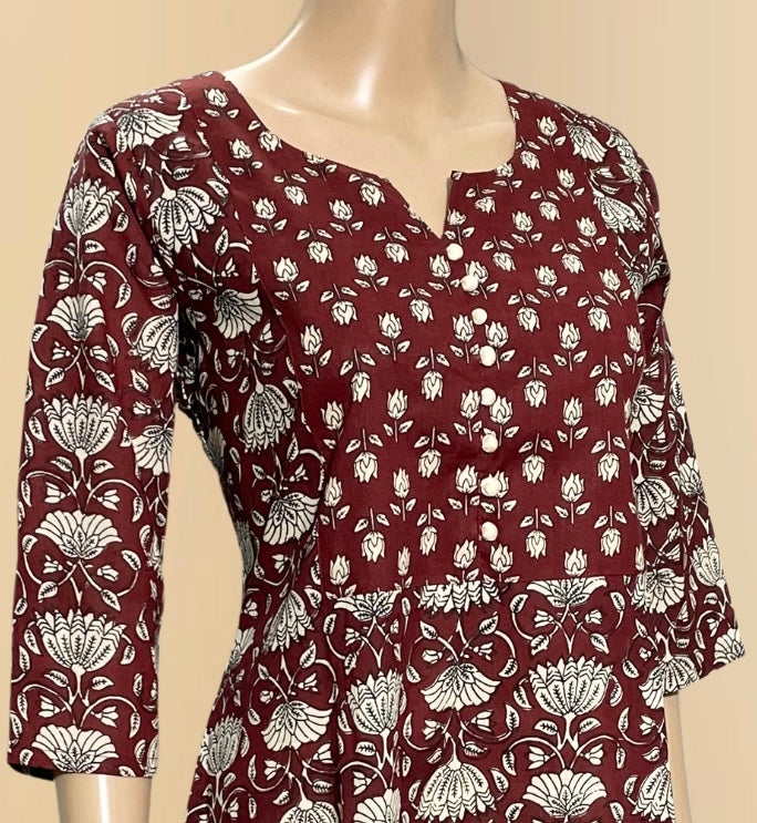 KCA003 Handblock Printed A-Line Anarkali Kurti