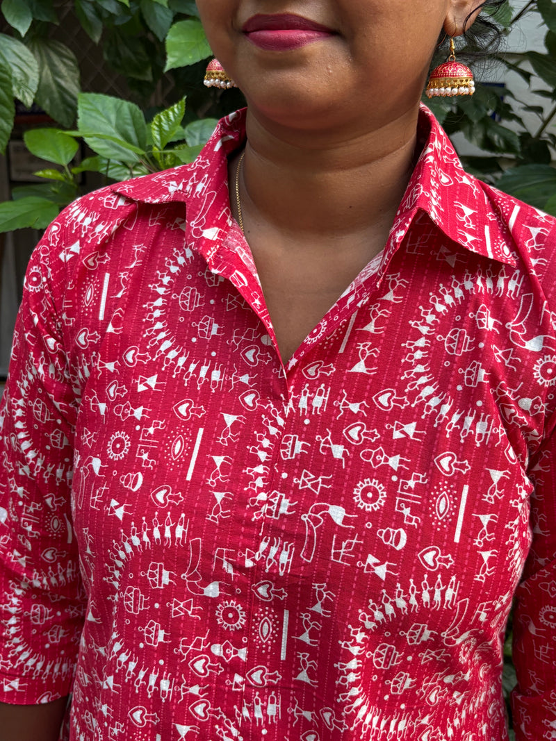 KCA001 Raspberry pink Aline Cotton Printed Kurti