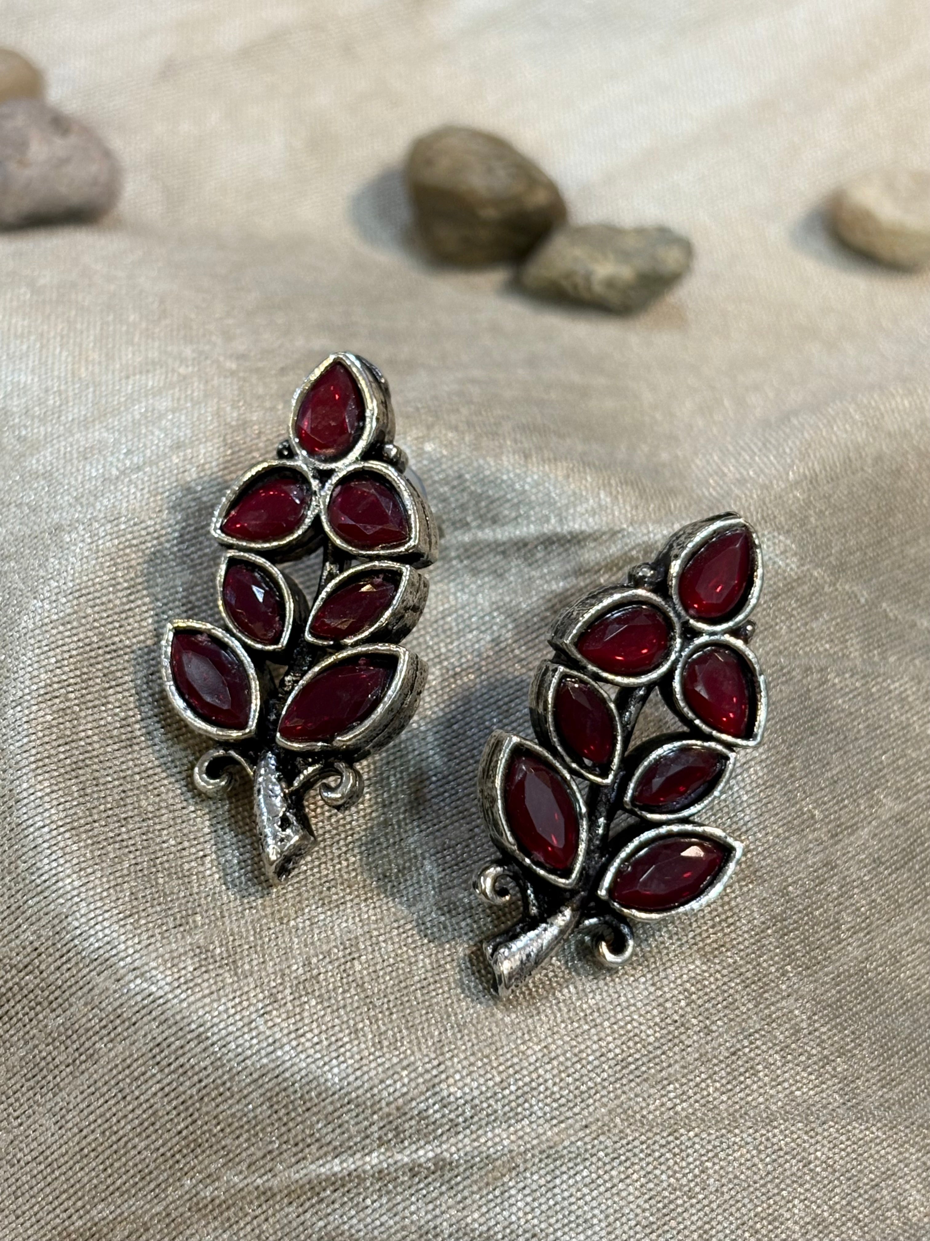 AE014 Silver Finish Oxidised Earrings