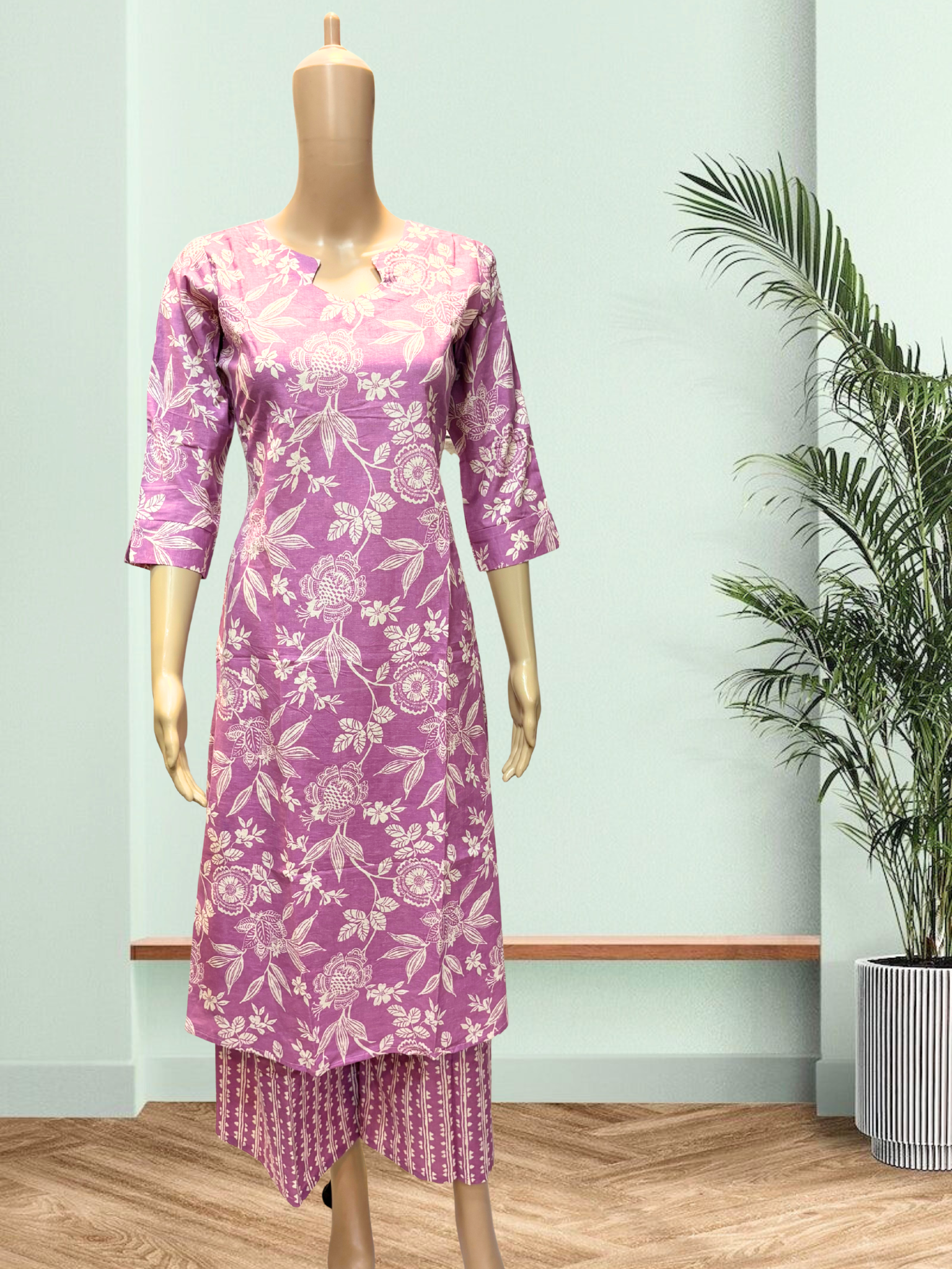 KS008 Pure cotton Lavender Kurti Set (2pc)