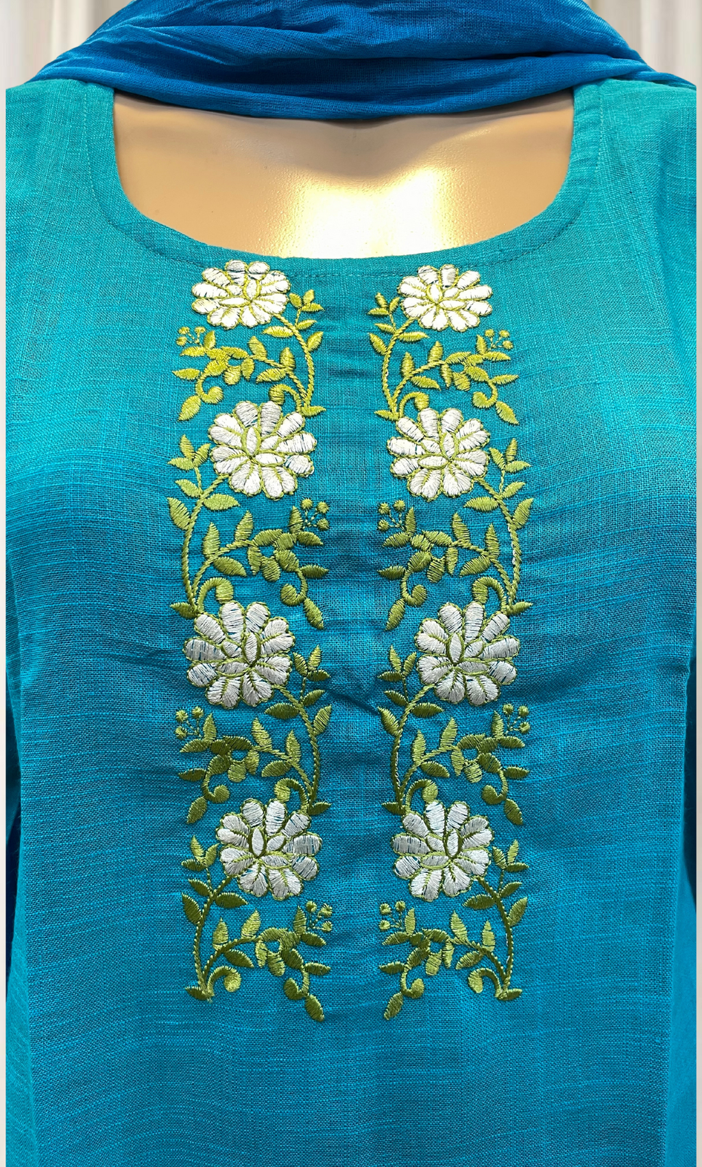 KS031 Embroidered Slub Cotton Kurti Set (3pc)