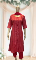 KS011 Crimson Pink Muslin Kurti Set (3pc)