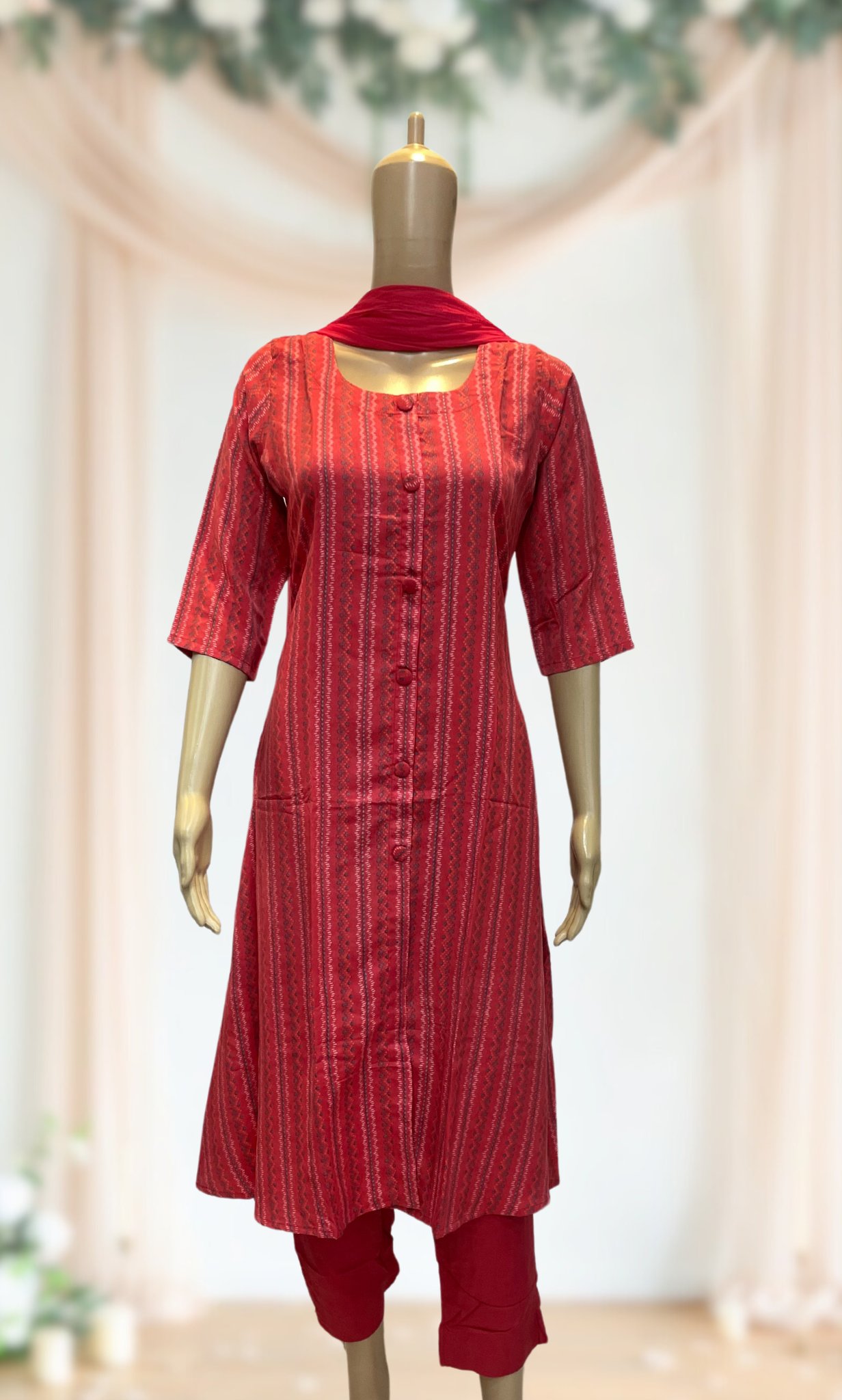 KS011 Crimson Pink Muslin Kurti Set (3pc)