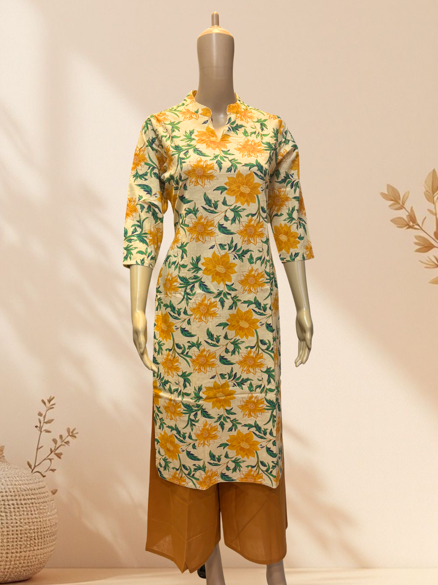 KS007 Pure Cotton Floral Printed Kurti Set (2pc)