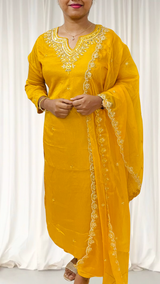 KS0010 Pure Textured Chiffon Kurti Set (3pc)