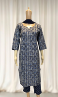 KS018 Dark Blue Chanderi Silk Kurti set (3pc)