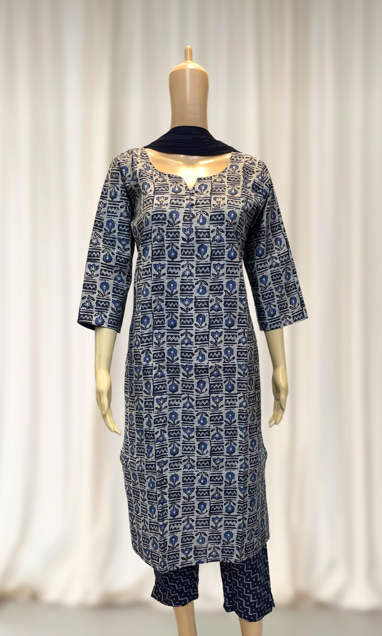 KS018 Dark Blue Chanderi Silk Kurti set (3pc)