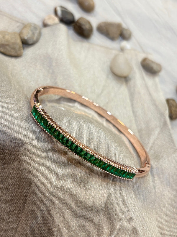 AB002 Rose gold Green Stone Bracelet