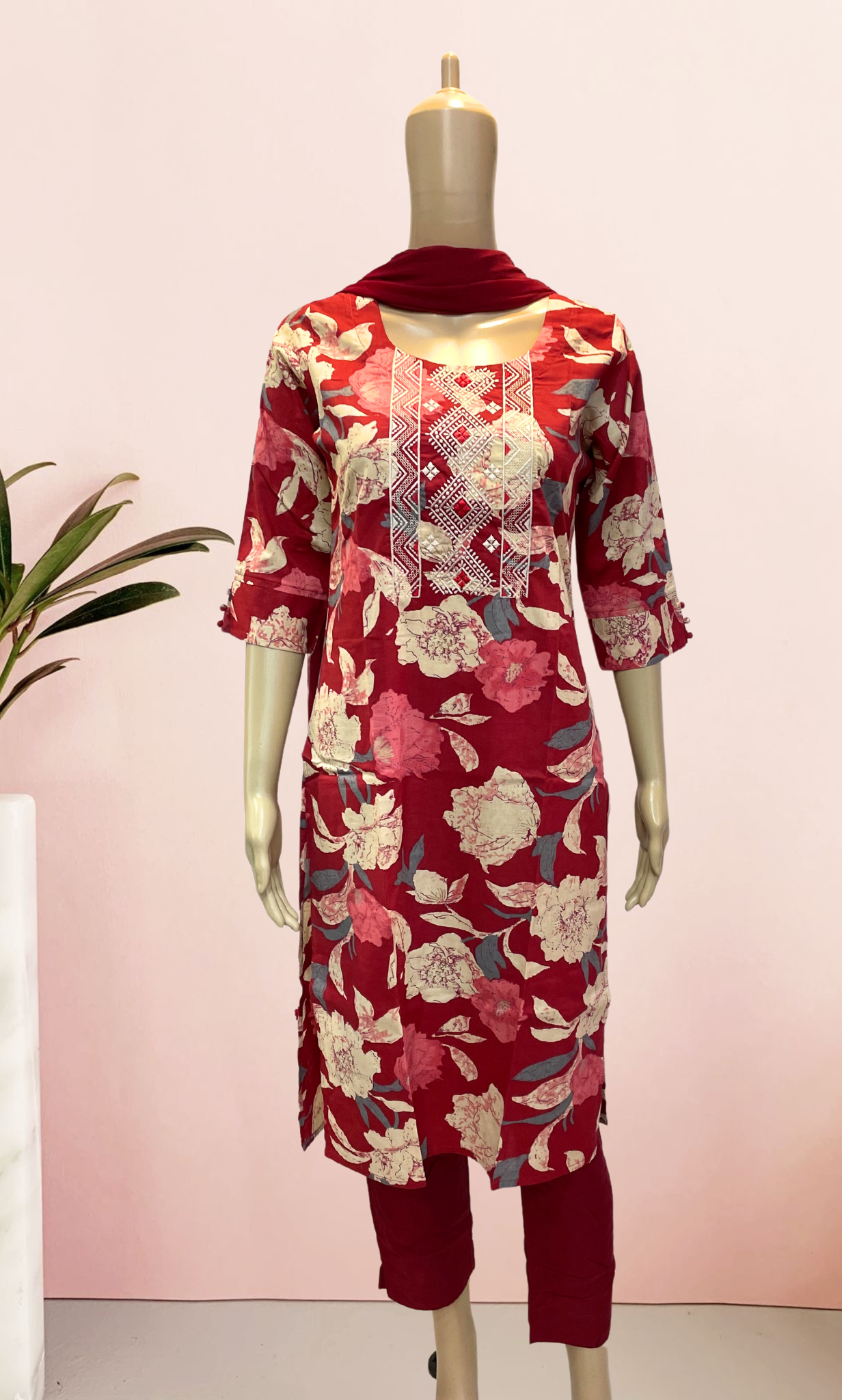 KS003 Pure Cotton Printed  Floral Kurti Set (3pc)