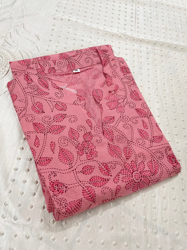 KC0011 Pure Cotton Printed Pink Color Kurti